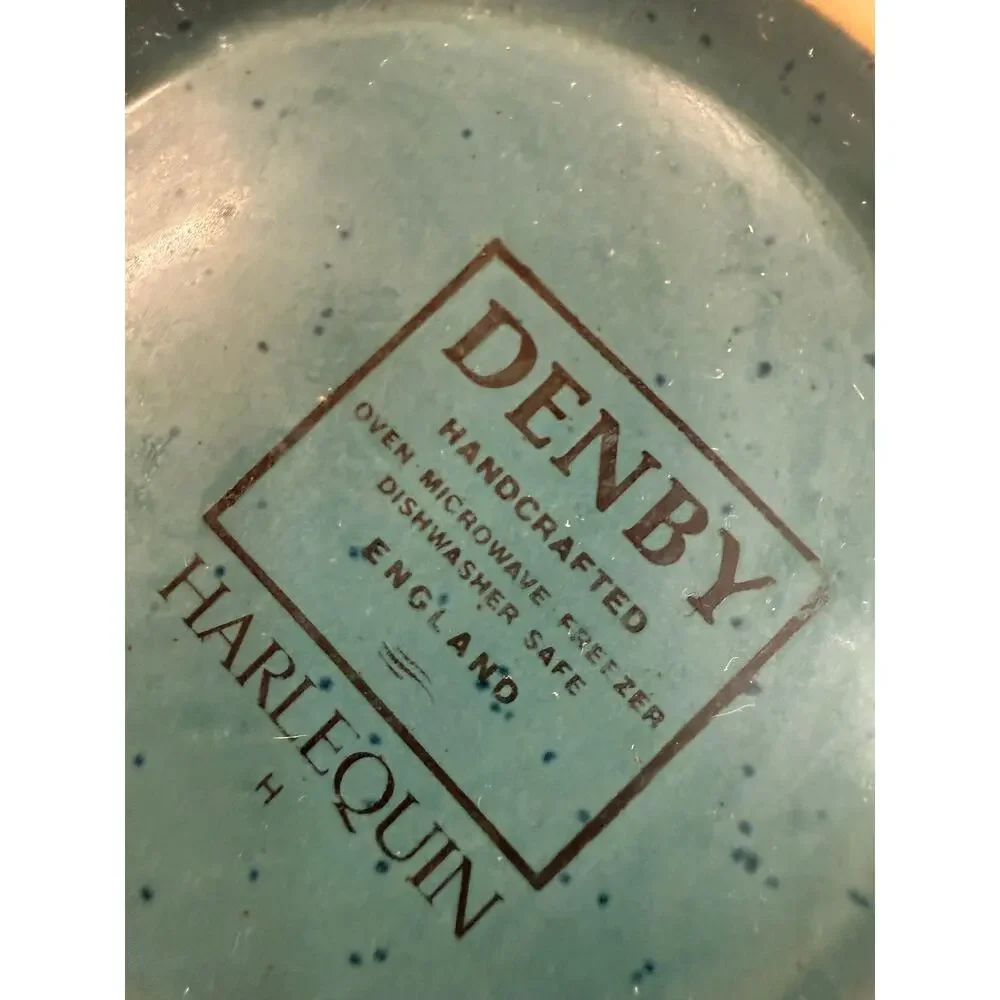 DENBY Harlequin Stoneware Pitcher Green Exterior & Blue Interior Speckled